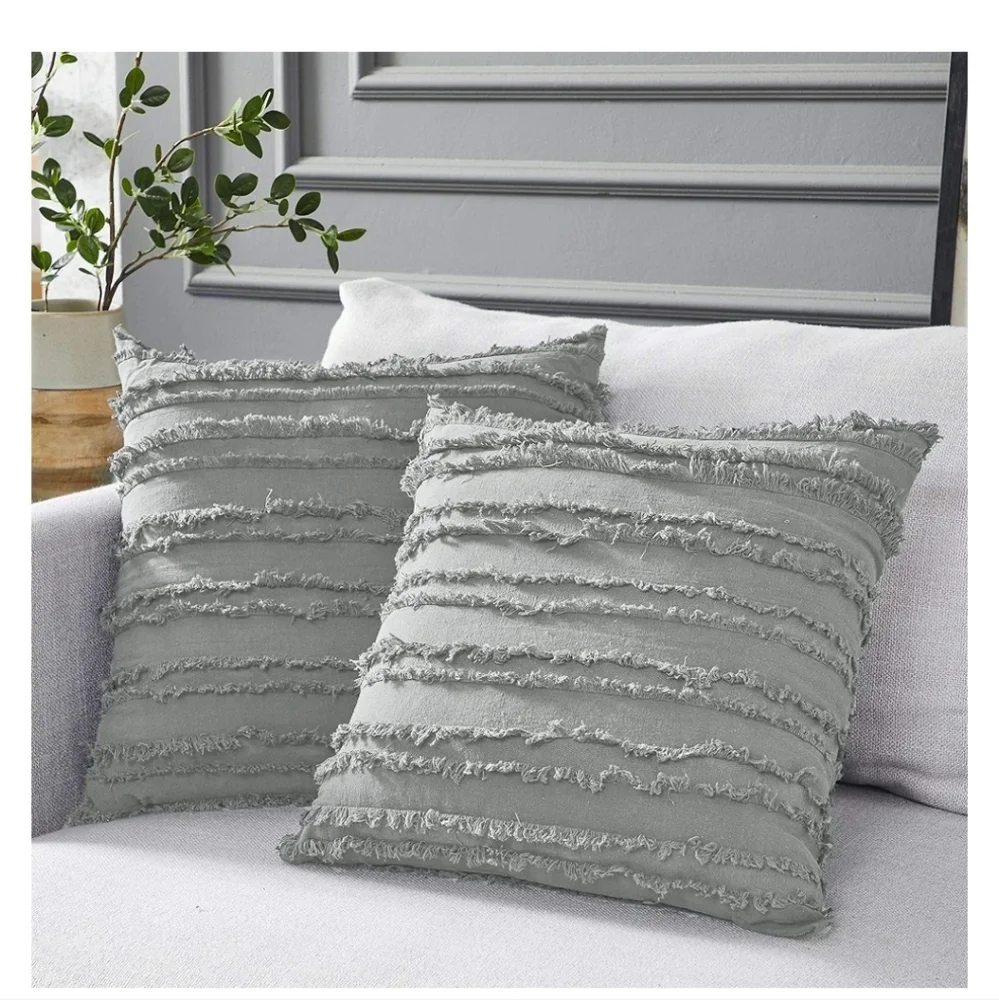 Light Grey Throw‎ Pillow Covers for Couch Sofa Bed, Cotton Linen 18x18